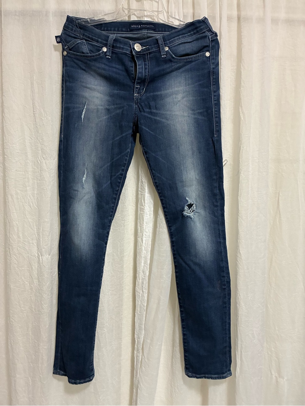 Rock & Republic Navy Faded Distressed Skinny Jeans